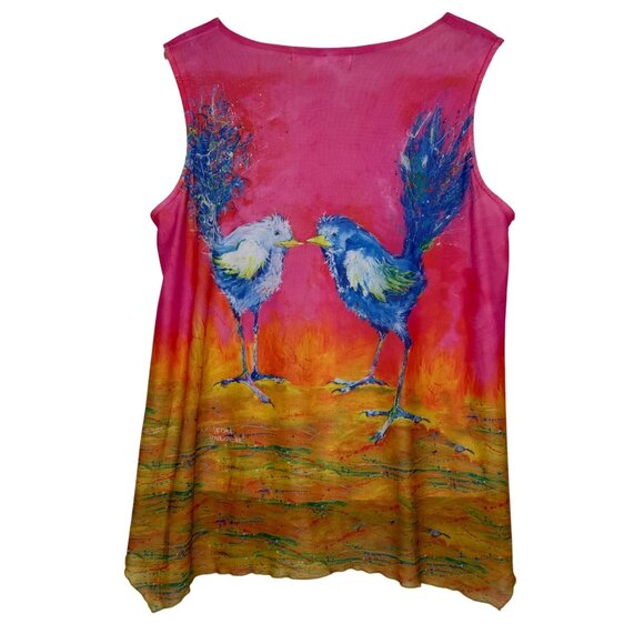 Leoma Lovegrove XL Sleeveless Tunic Top Birds Artwork Embellished Studded Pink - Picture 7 of 11